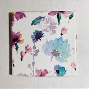Watercolor Floral Ceramic Coaster, Cup Coasters, Ceramic Tile Coasters